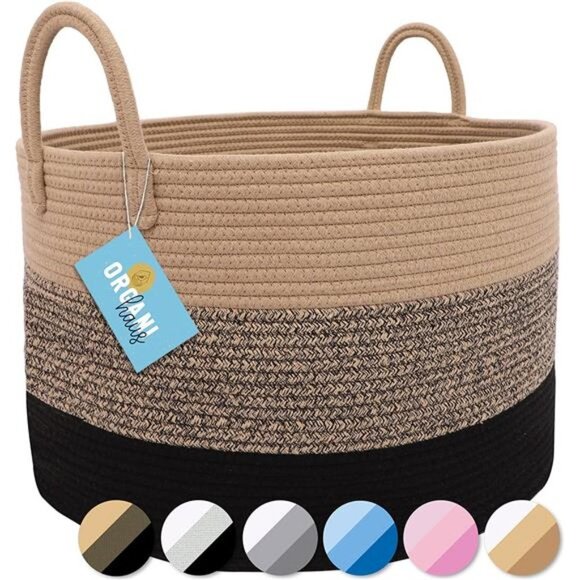Brown Extra Large Baskets for Organizing | Throw Blanket Storage Basket - Picture 1 of 6